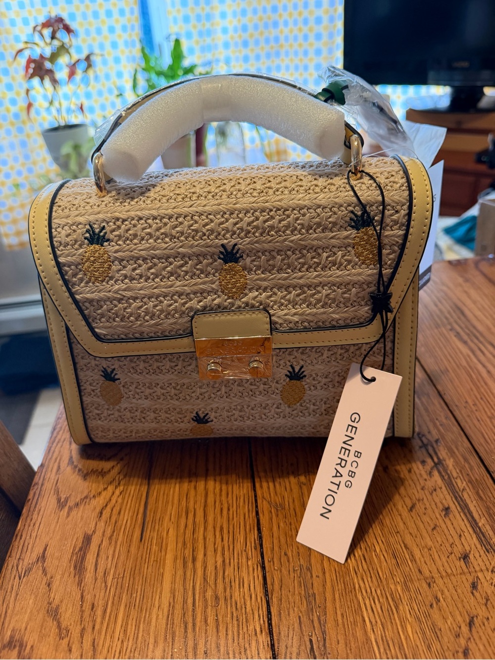 BCBGeneration Beige Straw Crossbody with Pineapple 🍍 Charm